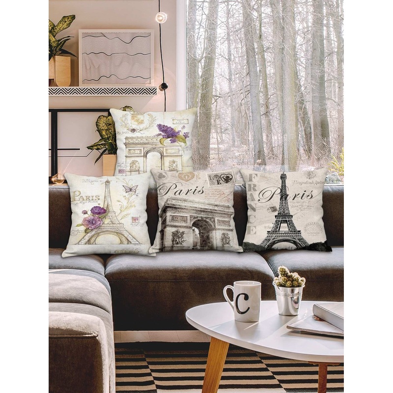 1pc Landmark Print Cushion Cover Without Filler