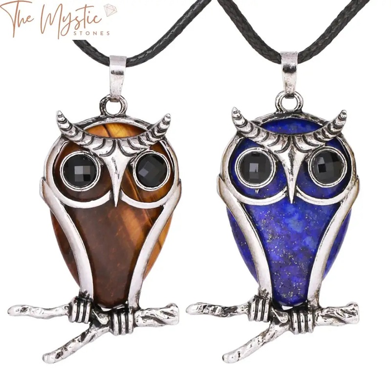 Owl Pendant Tiger Eye Crystal Necklace