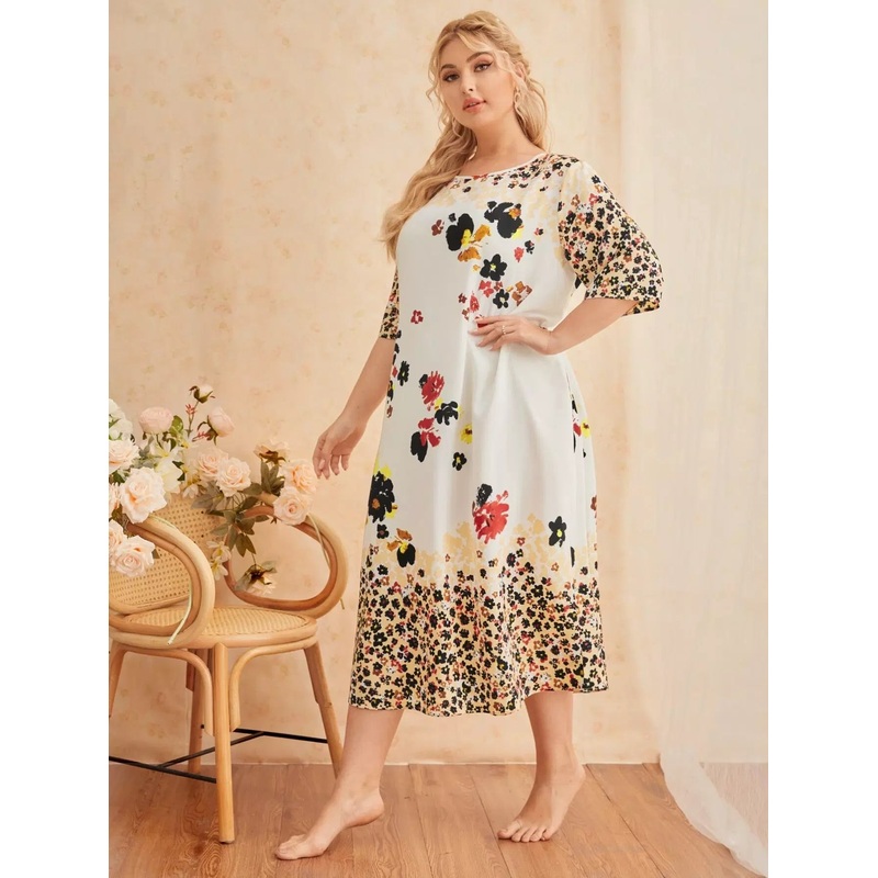 Plus Floral Print Nightdress|0XL