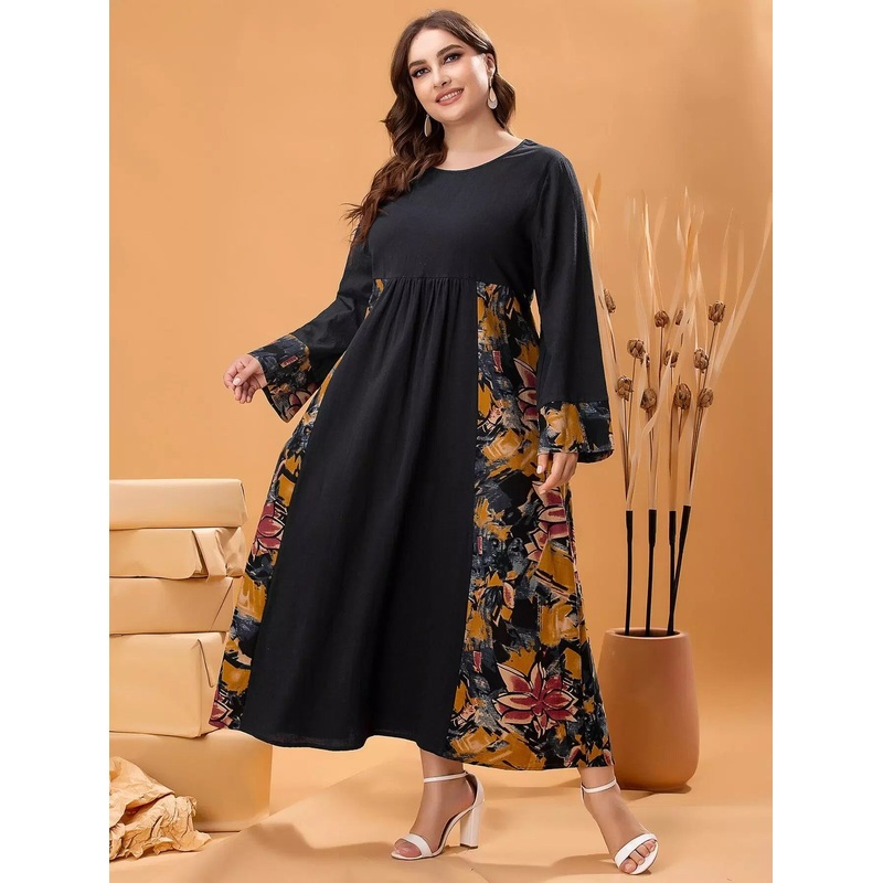 Plus Floral Print Round Neck Dress