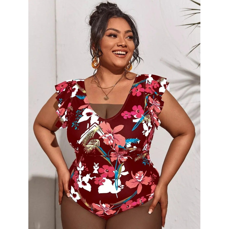 Plus Floral Print Ruffle One Piece Swimsuit