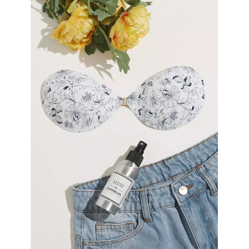 Plus Floral Print Self Adhesive Bra