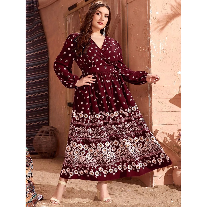 Plus Floral Print Surplice Front Dress