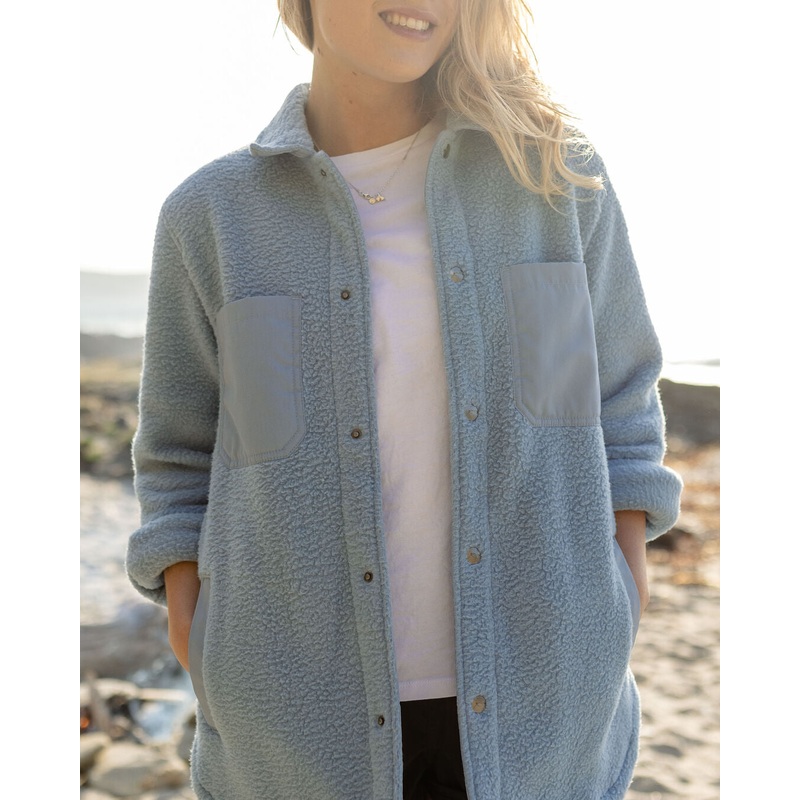 Rappel Recyceltes Sherpa-Fleece-Oversized-Hemd – Verblasstes Denim