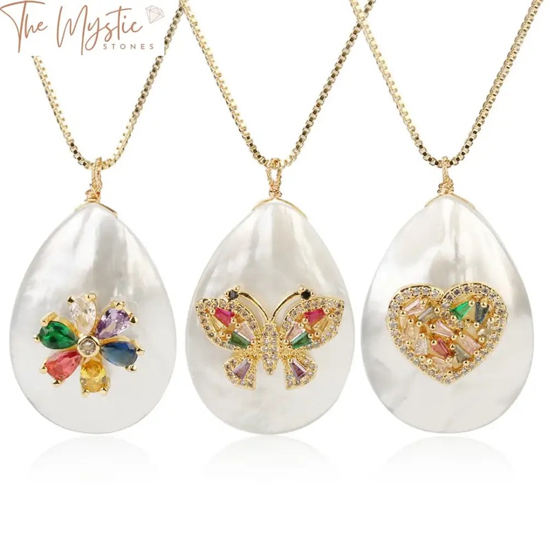 White Abalone Shell & Pearl Pendant Necklace