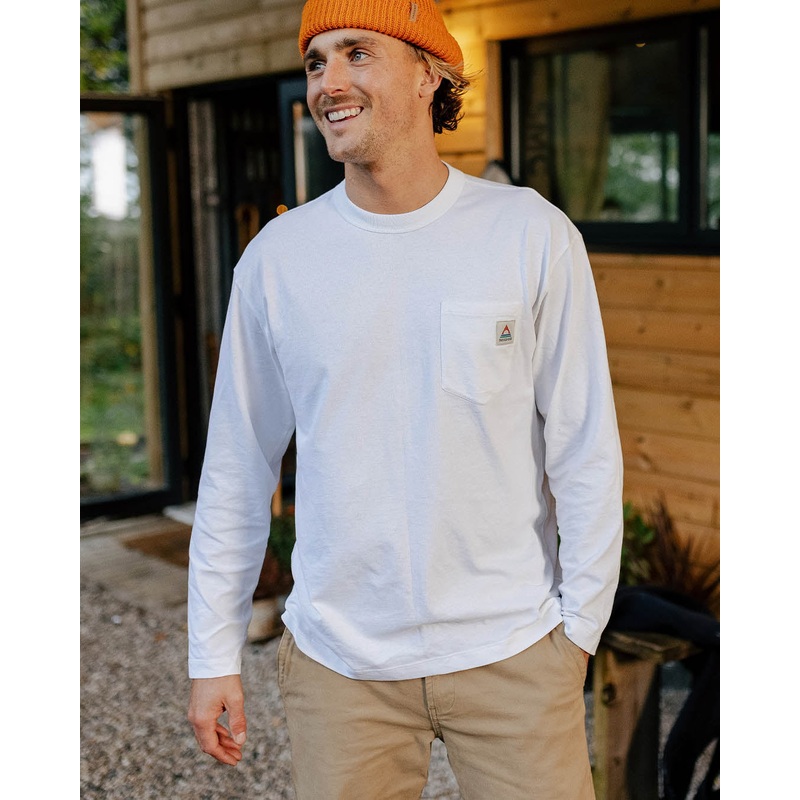 Heritage Recyceltes entspannte geschnittenes Langarmhirt – Wei