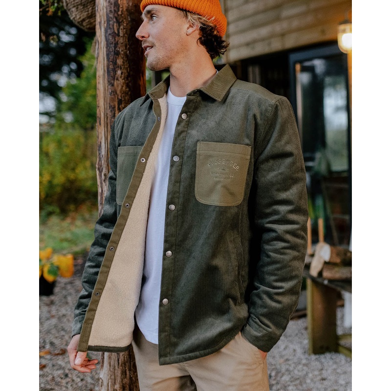 Kodiak Sherpa gefttertes Cord Overshirt – Staubige Olive