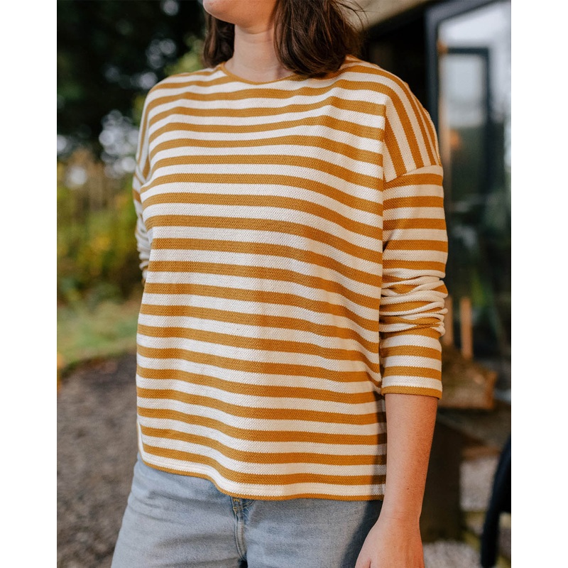 Panorama Gestreiftes Langarmshirt – Bernsteingold