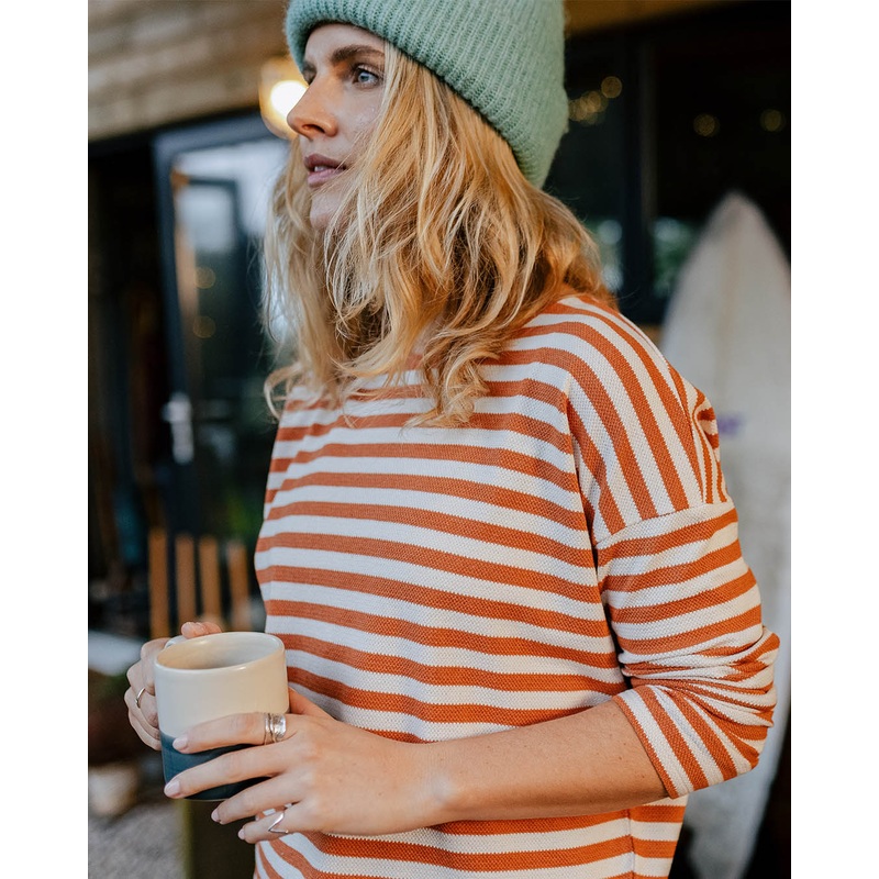 Panorama Gestreiftes Langarmshirt – Glasierter Ingwer