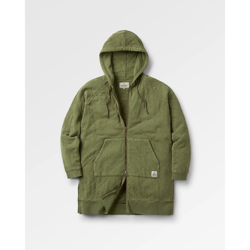 Getaway Recycelte Gesteppte Kapuzenjacke mit Reiverschluss – Khaki