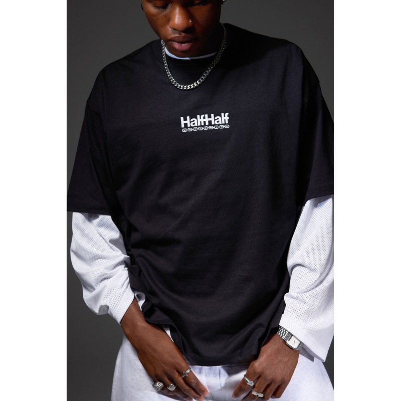 Half Half Box Fit Graphic T Shirt