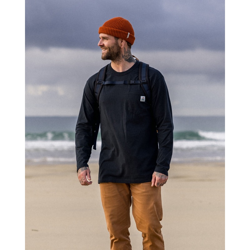 Heritage Recyceltes entspannte geschnittenes Langarmhirt – Schwarz