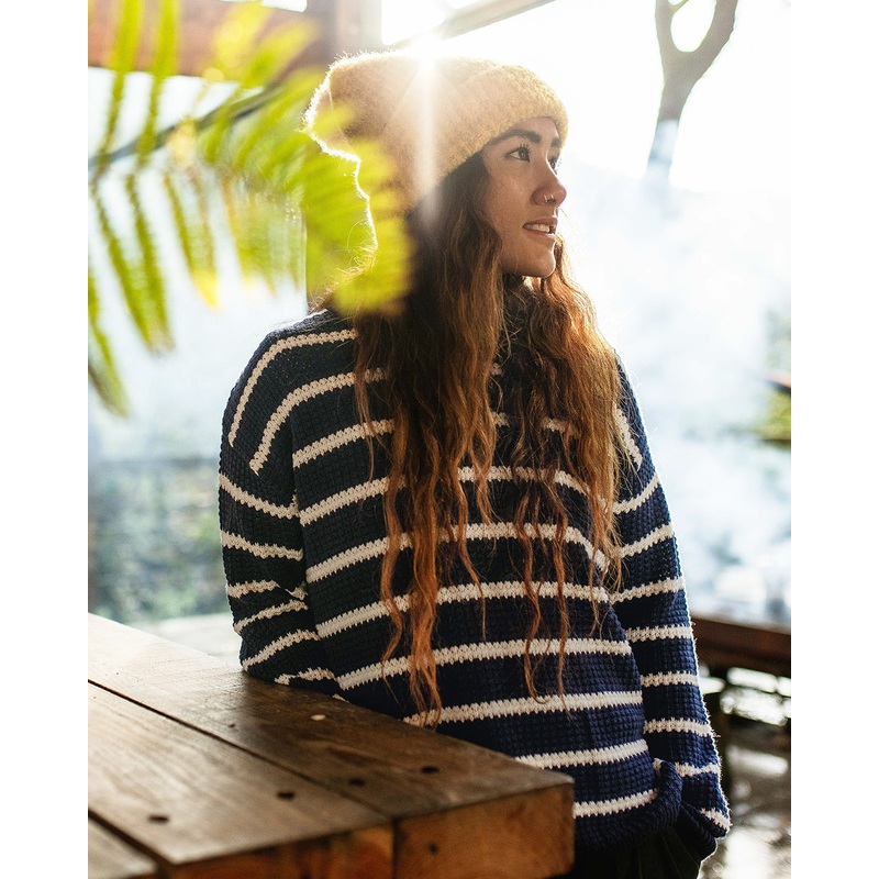 Lakewood Bio-Baumwolle Gestrickter Pullover – Marine Streifen