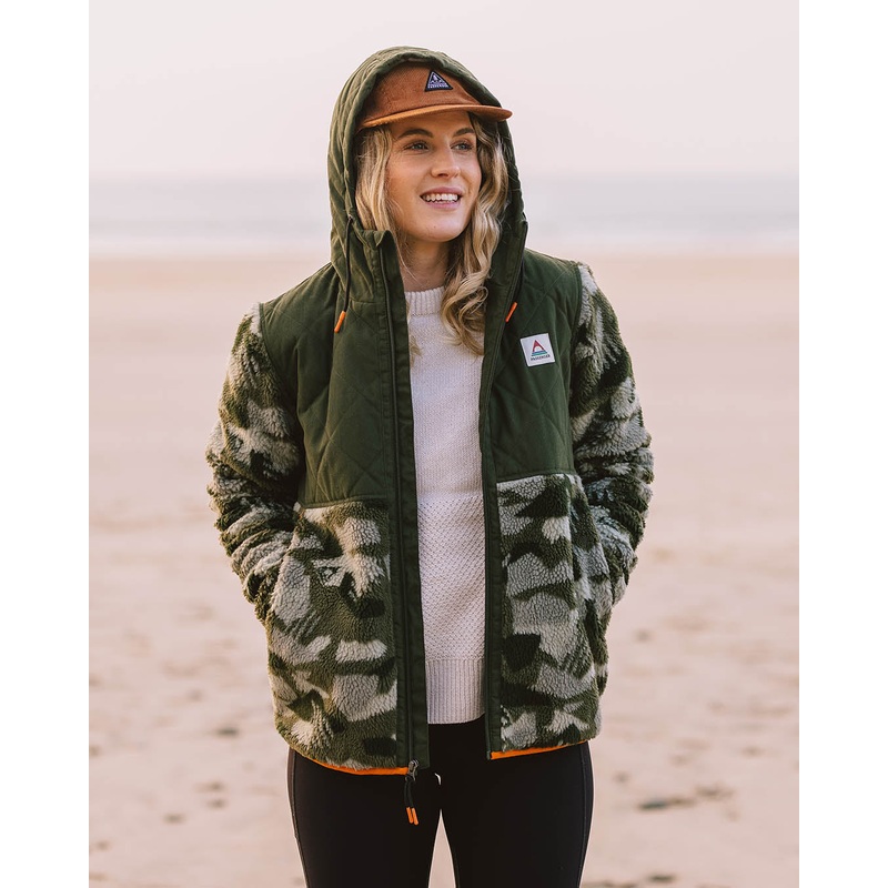 Sefton recyceltes Deep-Pile Sherpa Fleece mit durchgehendem Reiverschluss – Tannengrn