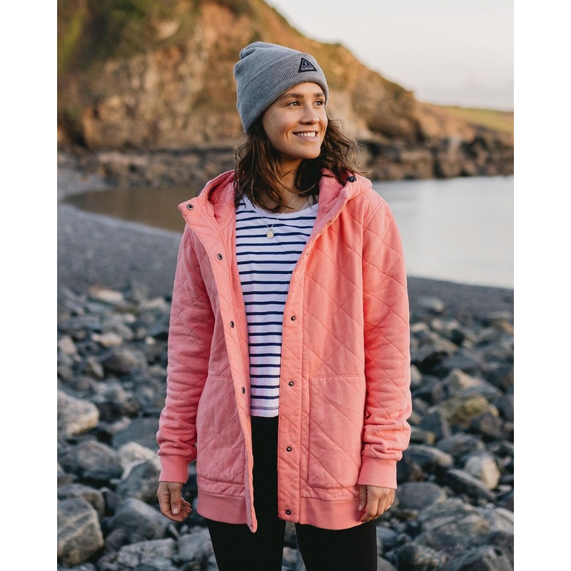 Clementine Recycelter Gesteppter Kapuzenpullover knpfbar – Muschelrosa