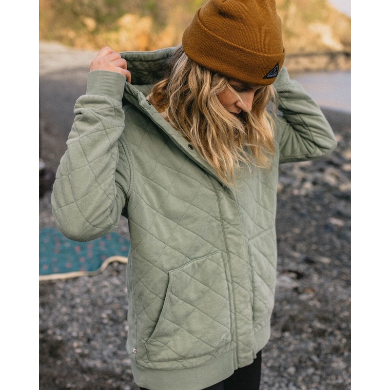 Clementine Recycelter Gesteppter Kapuzenpullover knpfbar – Pistazie