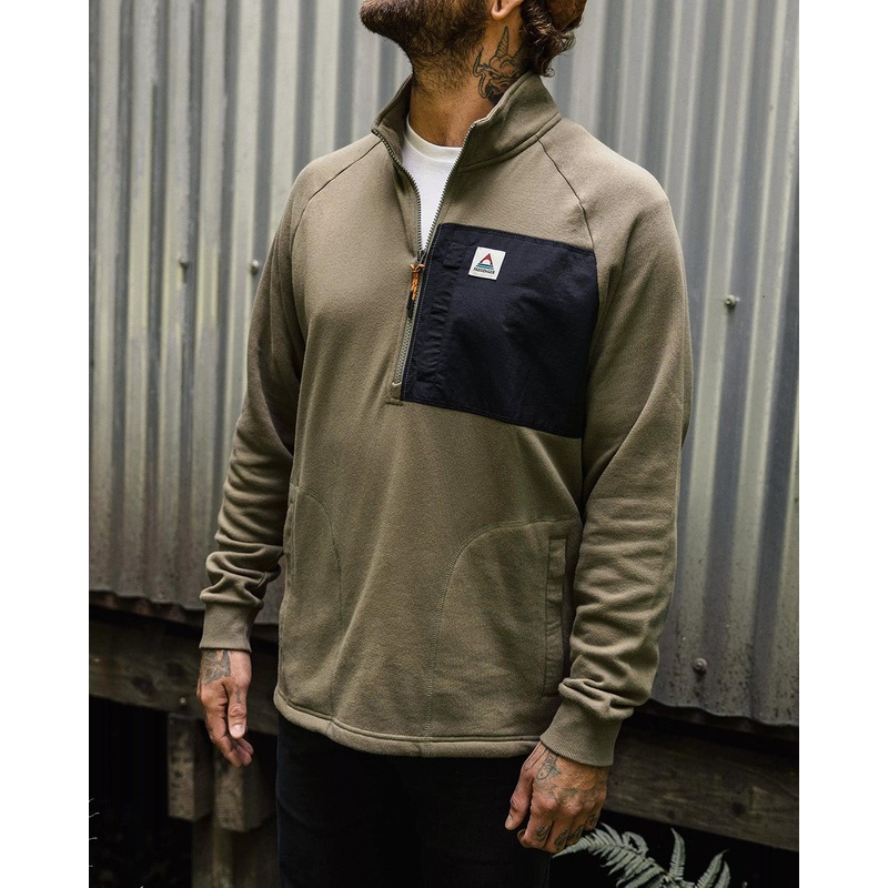 Offgrid 1/4 Zip recycelter Baumwoll-Sweatshirt – Staubige Olive
