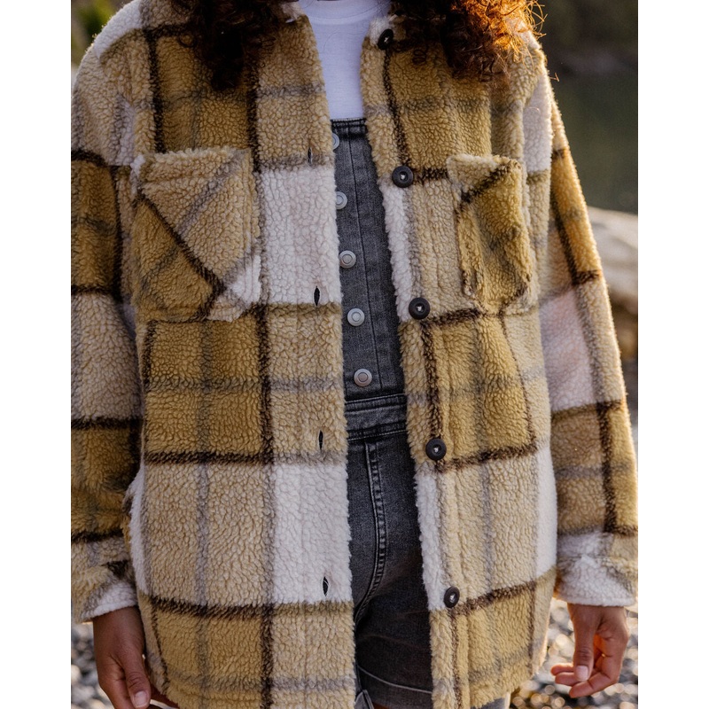 Olympus Garn gefrbtes recyceltes Sherpa Fleece Hemd – Honiggelb