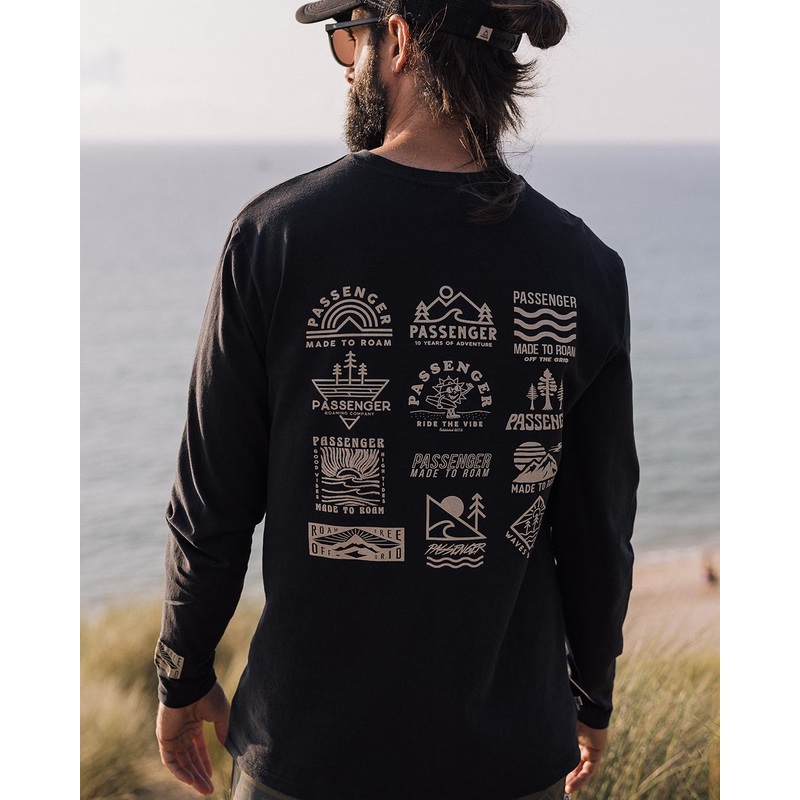 Icon Recycelte Baumwolle Langarm-T-Shirt – Schwarz