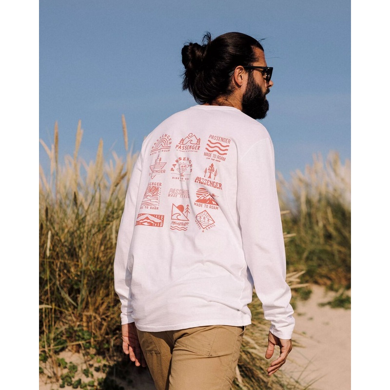 Icon Recycelte Baumwolle Langarm-T-Shirt – Wei