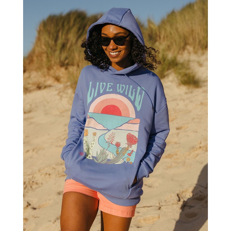 Live Wild Recycelte Baumwolle Oversized Hoodie – Baja-Blau