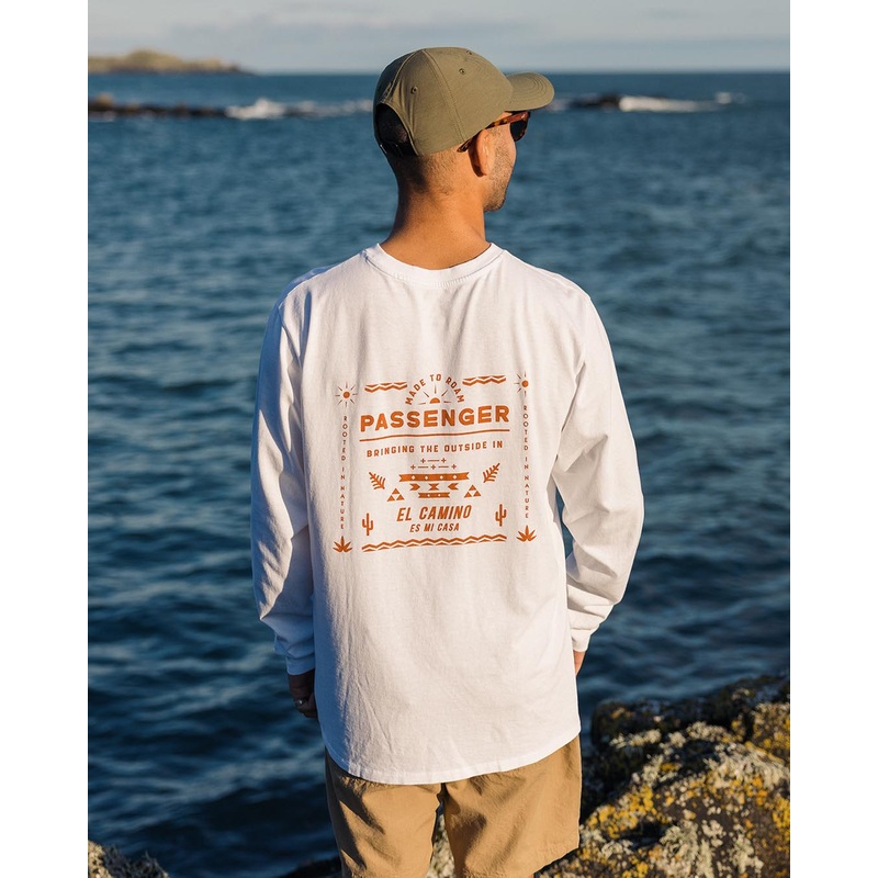 Roam Free recyceltes Baumwoll-Langarmshirt – Wei