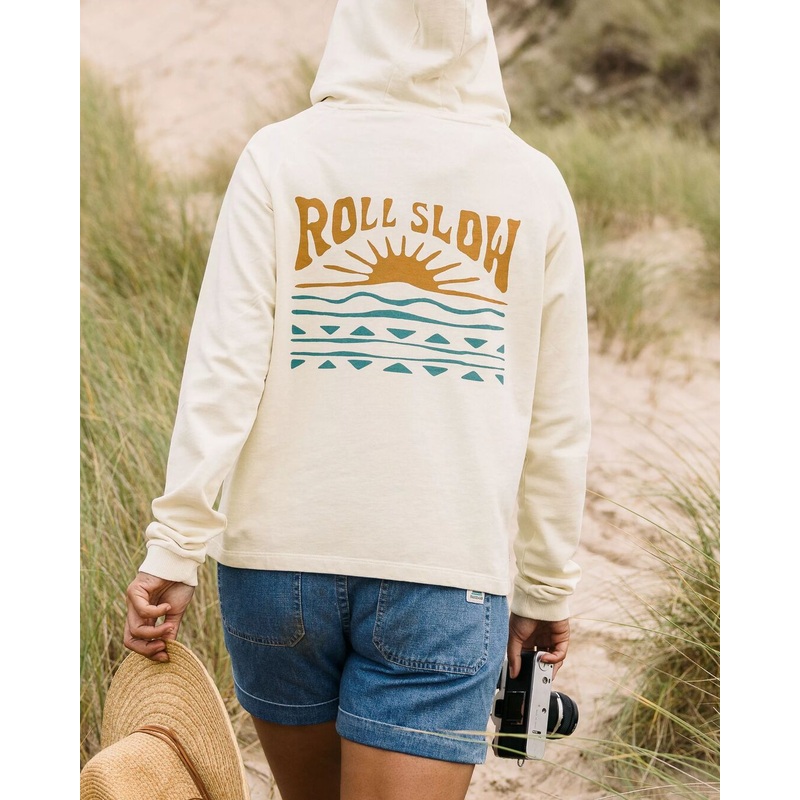 Rolling Slow recycelter Baumwoll-Hoodie – Blassgelb