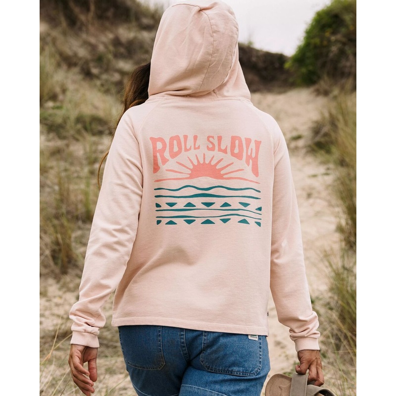 Rolling Slow recycelter Baumwoll-Hoodie – Pfirsichrosa