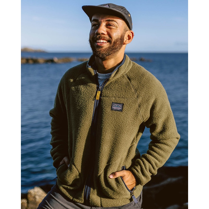 Tripper Recyceltes Sherpa-Fleece mit Reiverschluss – Khaki