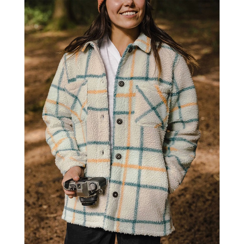 Olympus Garn gefrbtes recyceltes Sherpa Fleece Hemd – Surf Spray Karo