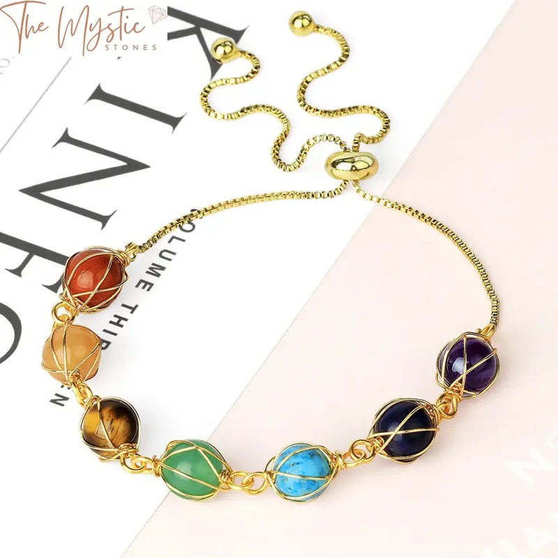 7 Chakra Natural Stone Kids Bracelet with Gold Adjustable Chain