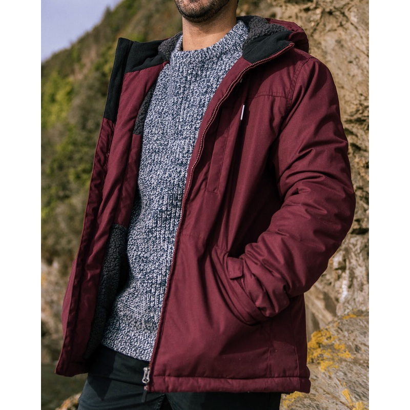 Discover recycelte Sherpa-geftterte Jacke – Weinrot