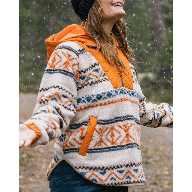 Beaumont Recyceltes Sherpa Kapuzen-Fleece – Heimgewebter Streifen Sonnenaufgang Orange