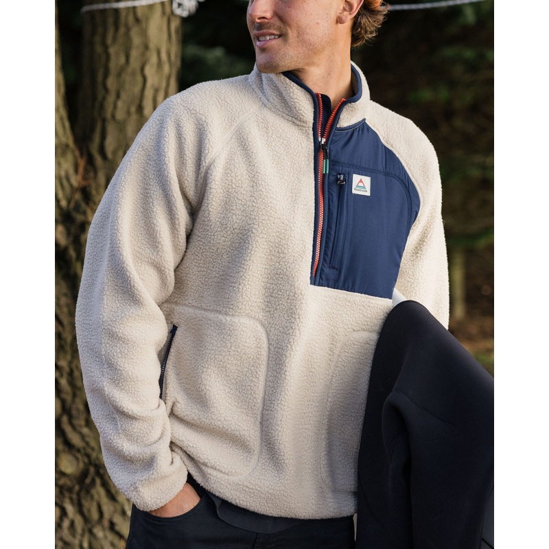 Offgrid 2.0 1/2 Zip Recyceltes Sherpa-Fleece – Haferflocken/Marineblau
