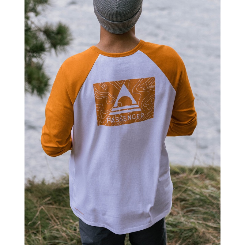 Purpose recyceltes Baumwolle Langarm-T-Shirt – Sonnenaufgang Orange/Wei