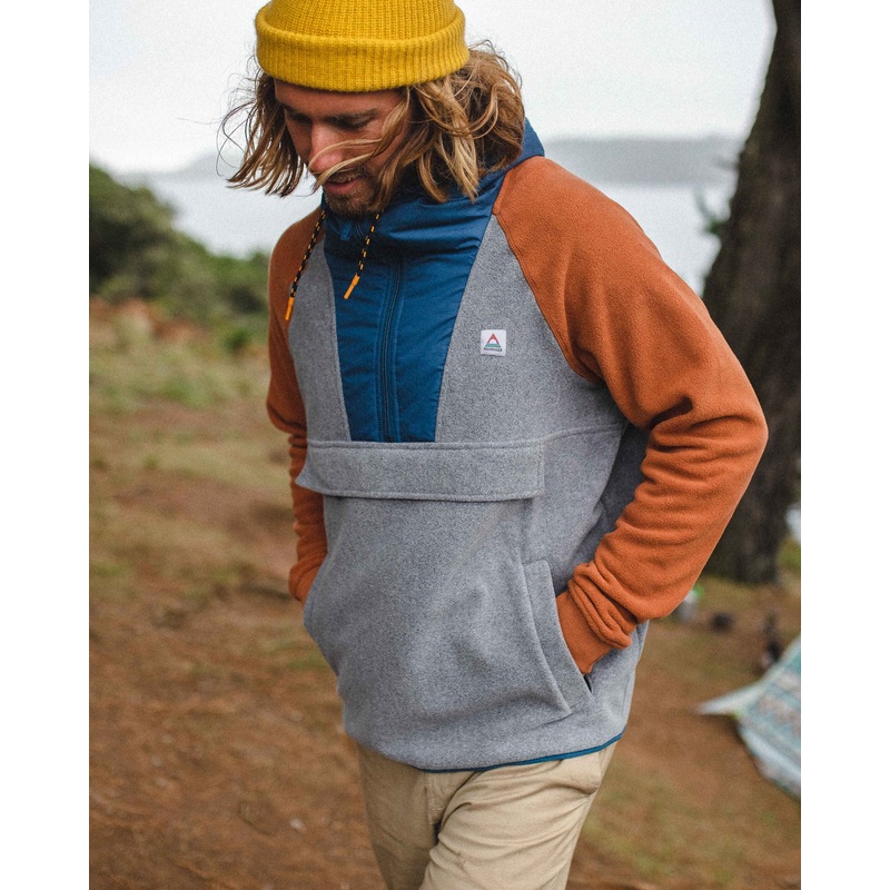 Woodland 1/2 Reiverschluss Kapuzen Polar Fleece – Graumeliert