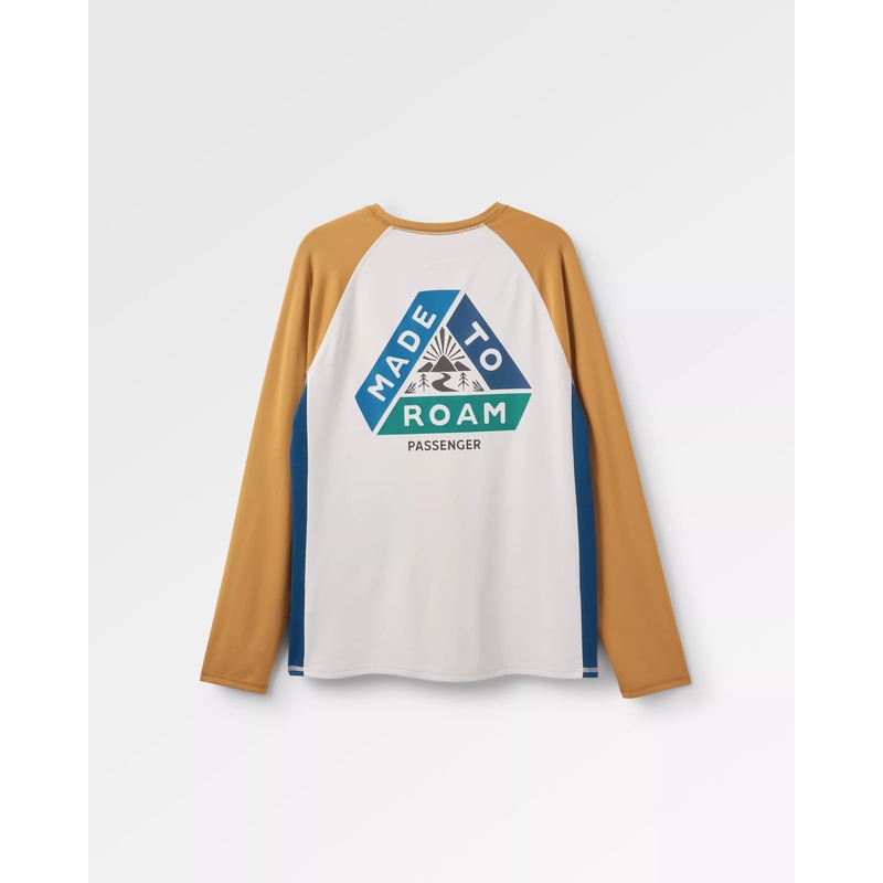 Range recyceltes Active Langarm-T-Shirt  – Staubiges Ocker/ Vintage Wei