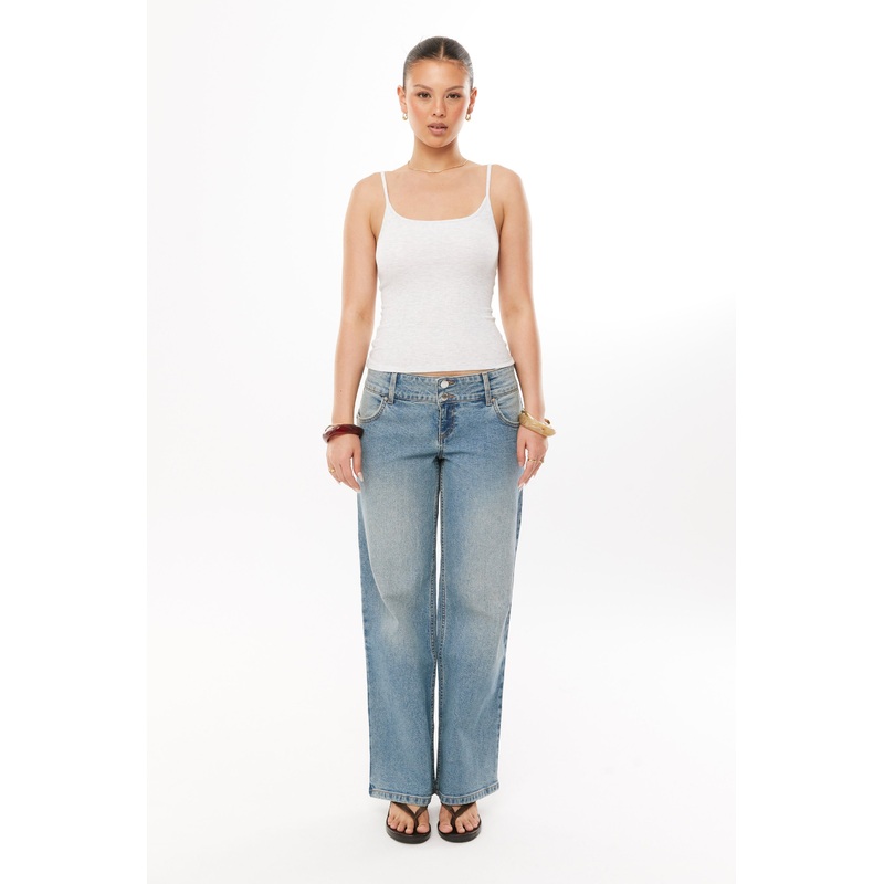 Wide Waist Stretch Straight Jean