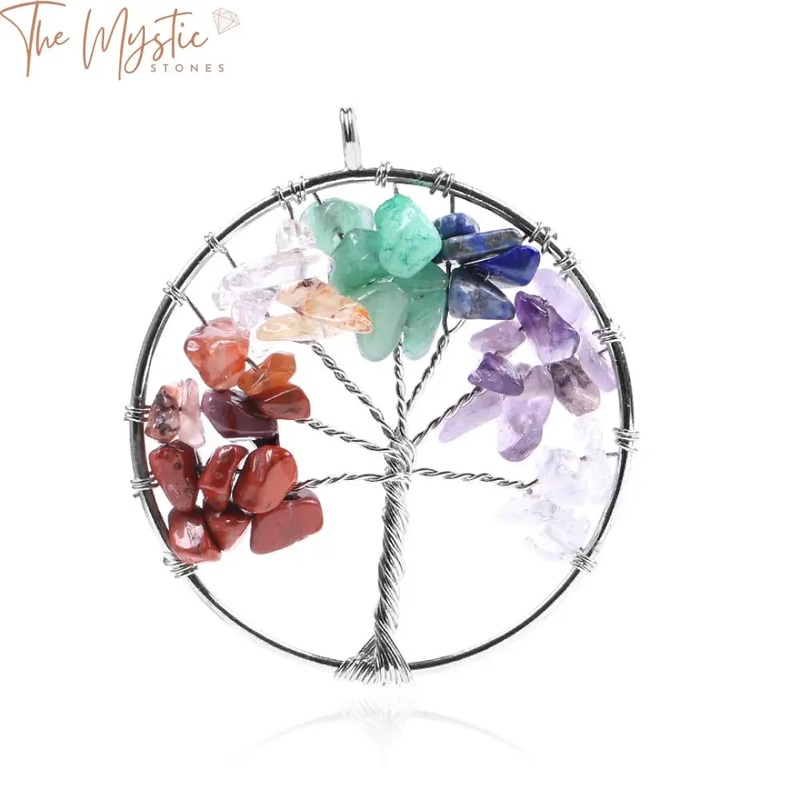 Wisdom Tree Gemstone Pendant|Yellow Glass|White Turquoise|Rose Quartz|Tiger Eye|Opal|Blue Sand|Orange Jade|White Glass|Obsidian|Colorful Stone|Blue Stone|Amethyst