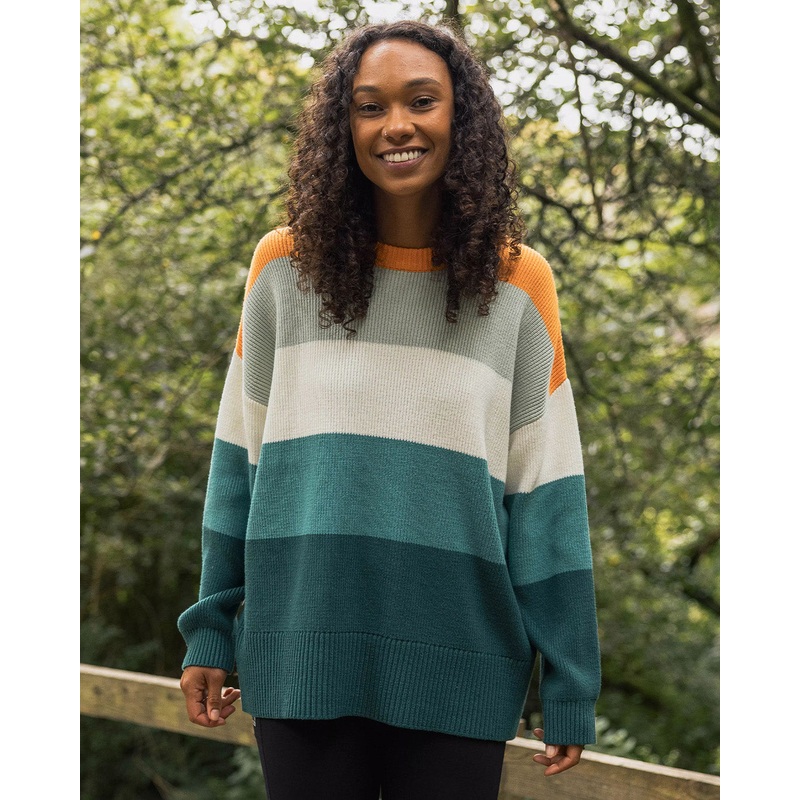 Moments bergroer Bio-Strickpullover – Mehrfarbig gestreift