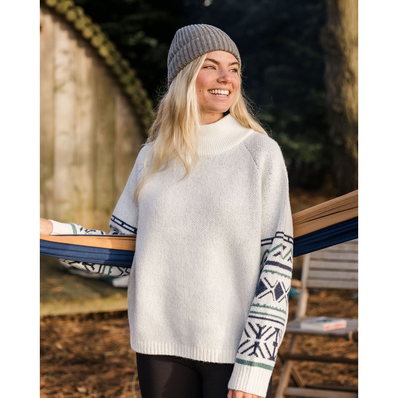 Ambiance Recycelter Gestrickter Pullover – Homespun Streifen Cremewei