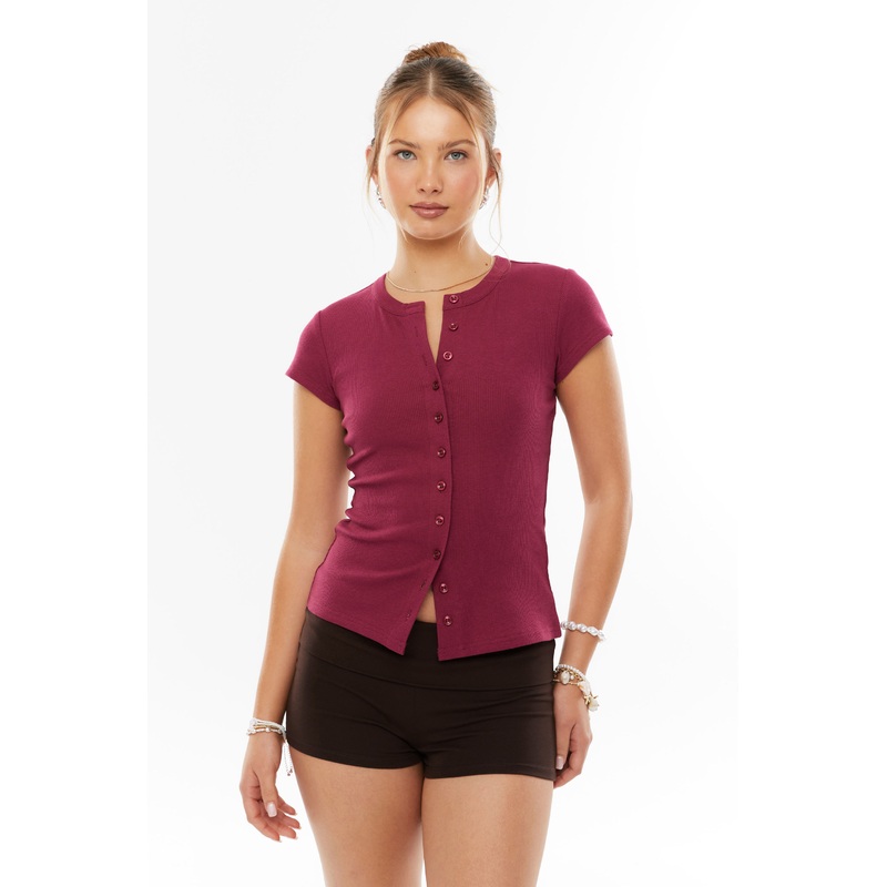 Lexy Rib Button Through Tee|3XS|2XS|XS|S|M|L|XL|2XL