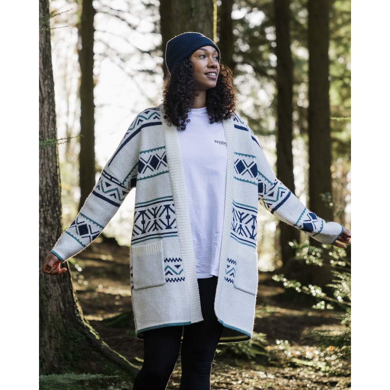 Whimsical Recycelter Strick-Cardigan – Heimgewebter Streifen Off-White