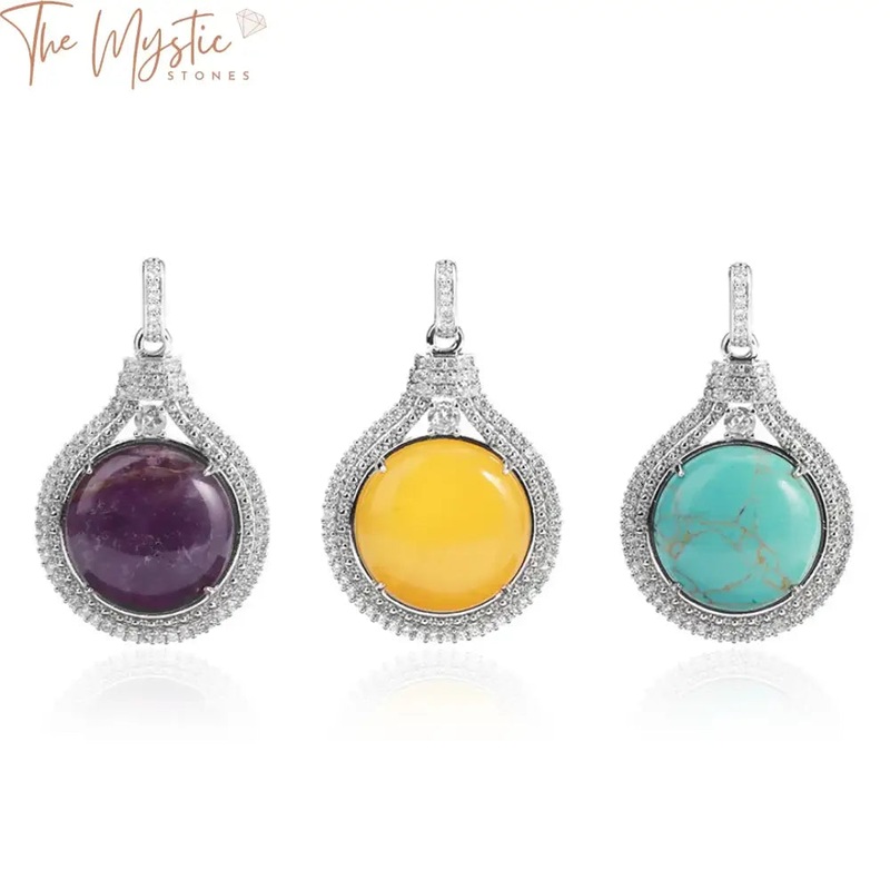 Zircon Floral Cabochon Pendant