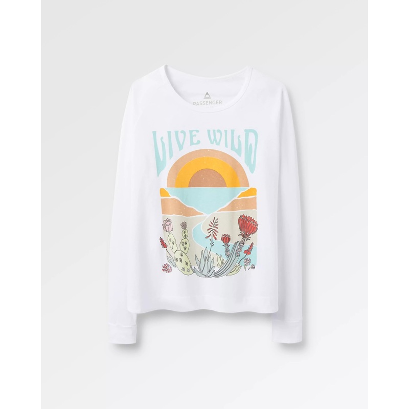 Live Wild Recycelte Baumwolle Langarm T-Shirt – Wei