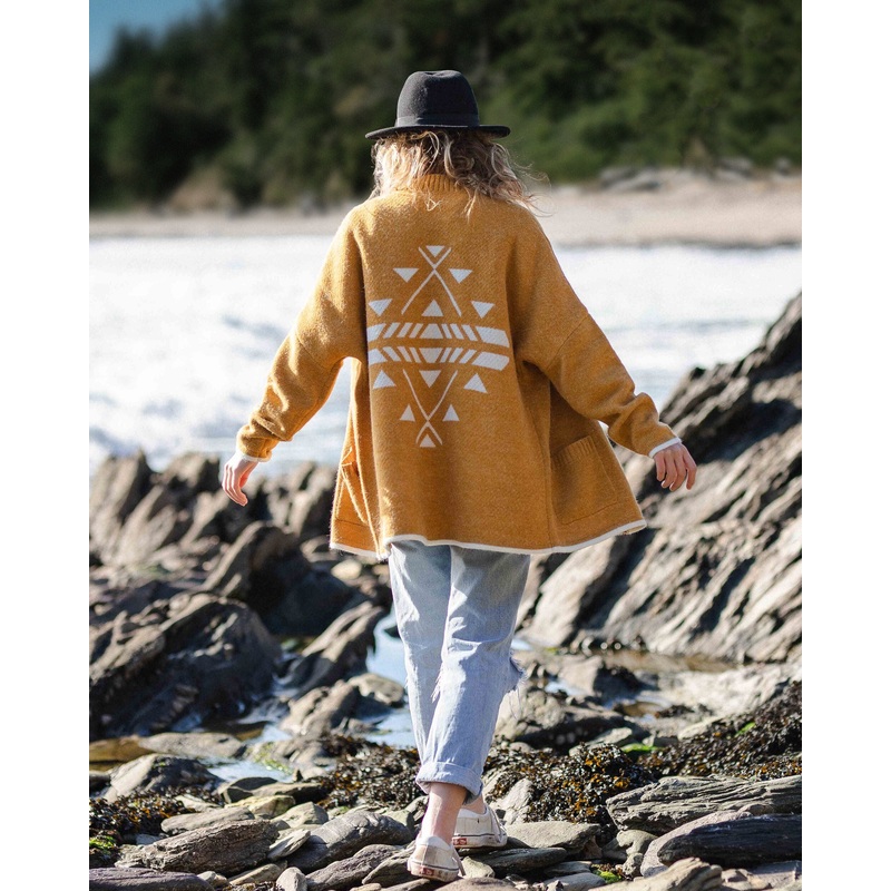 West Coast Recycelter Strick-Cardigan – Sonnenuntergangsgelb Marl