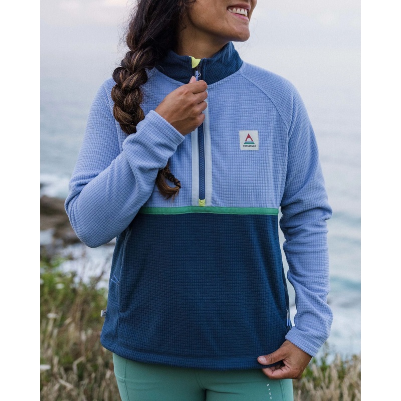 Off Trail recycelter Grid-Polarfleece – Kornblume/Dunkles Denim