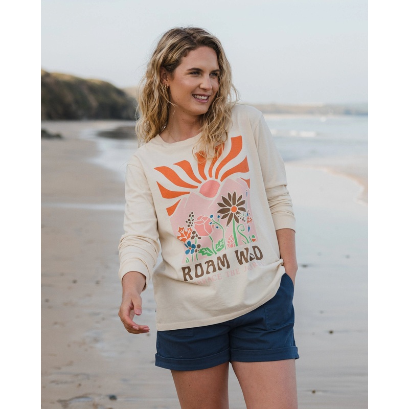 Roam Wild recyceltes Baumwoll-Oversized-Langarm-T-Shirt – Birke