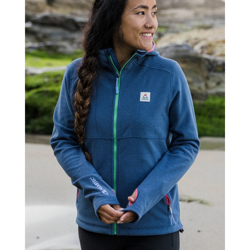 Crest Polartec Fleece-Kapuzenpullover – Dunkel Meliertes Denim