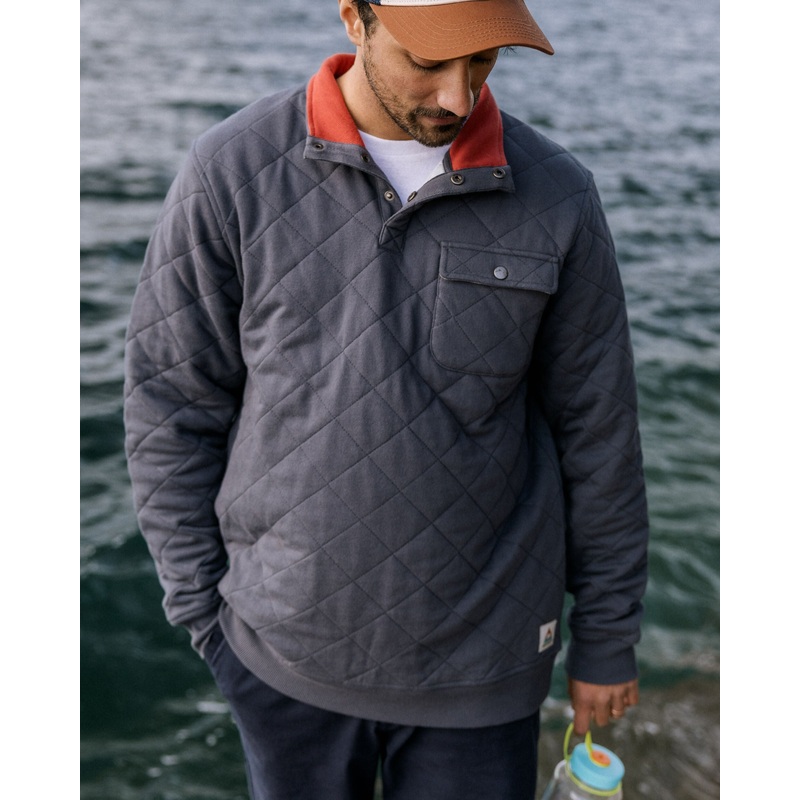 Bark Recycelter Gesteppter Druckknopf Sweatshirt – Holzkohle